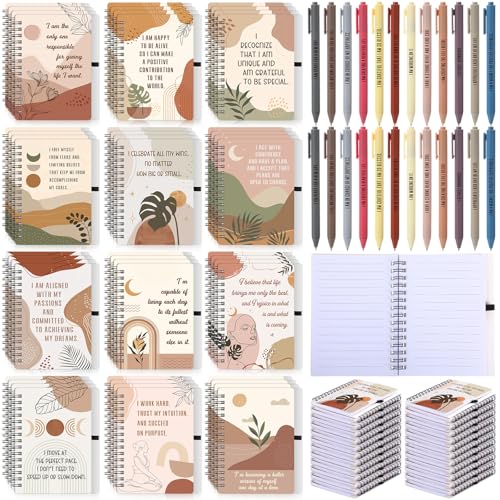Kosiz 96 Pcs/48 Set Positive Affirmation Gifts Gratitude Spiral Notebooks with Pens Motivational Encouragement Notepads Daily Affirmations Journal for Women Christmas Holiday Gifts (Rainbow)