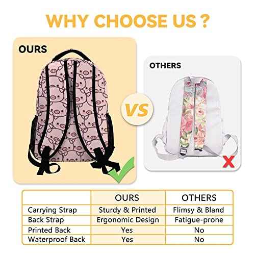 Pig Backpack with Lunch Box and Pencil Case, 16 Inch Cute Pig Bookbag Durable, Lightweight, Large Capacity, Funny Animal Backpack for School Girls Kids Women