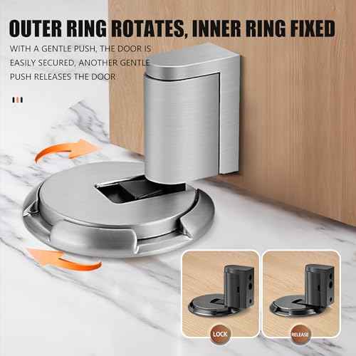 Windproof Door Stopper, Mechanical Heavy Duty Adjustable Height Door Catch Holder, Keep Door Open, No Drilling or Screw Mounting with Adhesive Pads & Screws, 2Pack, Grey