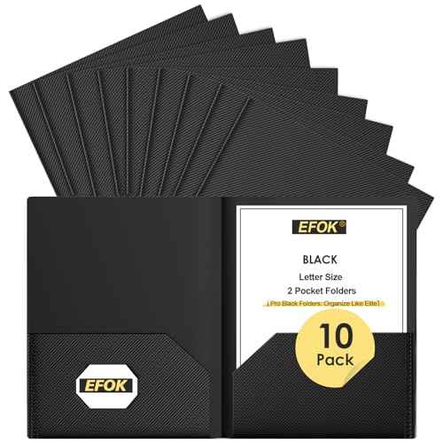 Heavy Duty Black Plastic Folders with 2 Pockets, 10 Pack Textured File Folders with Business Card Slot, Letter Size Filing Supplies for Back to School & Office Organization