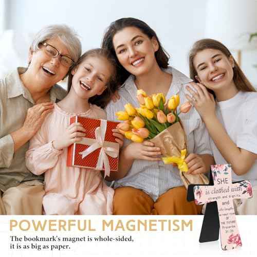 48 Pcs Magnetic Bookmarks Christian Cross Magnetic Page Markers Religious Bible Verses Bookmarks for Mother's Day Women Student Student School Church Bible Study Group (Flower)