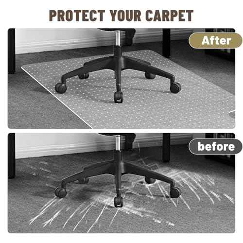 Clear Office Chair Mat for Carpet - 36"x48" Heavy-Duty Protection for Low Pile Carpets - Not Suitable for Hardwood Floors