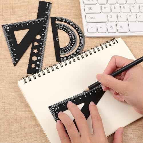 4 Pcs Triangular Ruler Set Metal Geometry Set Aluminum Alloy Ruler Math Drafting Rulers Kit- Aluminum Triangle Rulers Geometric Protractor for School Student Teacher Architects Engineers