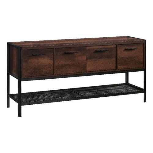 Pemberly Row Engineered Wood and Metal Office Credenza in Barrel Oak