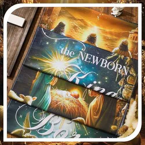 4 Pcs Church Banners with Scripture for Sanctuary Wall, Christian Praise Worship Bible Signs for Religious Festivals, Church Event, Communal Prayers, Back to School(Nativity)