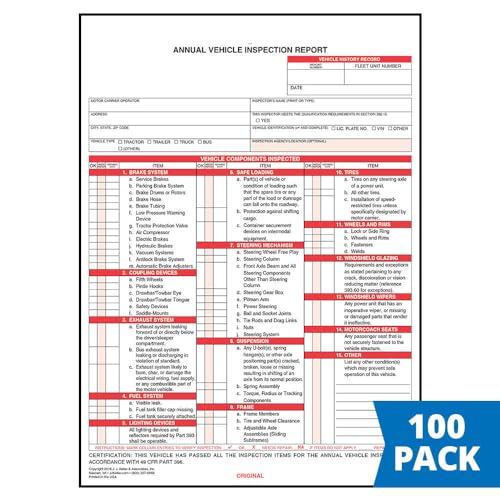 J. J. Keller Annual Vehicle Inspection Report Form with Carbon Interleaf — 100-Pack