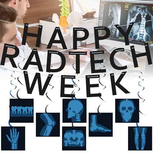 Eersida 48 Pcs X-Ray Technologist Week Including Banner Hanging Swirls Wall Decor Holiday Celebrating Events for Medical Imaging and Radiation Therapy Professionals Festival Supplies
