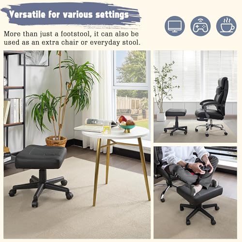 VECELO Under Desk Footrest, PU Ergonomic Foot Rest with Wheels, Comfort Padding, Height Adjustable for Relieving Leg Pain, Stiffness, Black