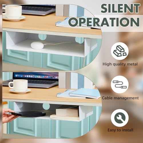 2 Pack Under Desk Hanging Shelf, Carbon Steel Storage Tray with Mute Felt Sheets, Mount Shelves Organizer for Office Home Workstation Gaming Desk Stand up(13x8x2.8 in/Storage Shelf,White)