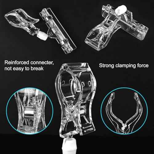 Clear Sign Clips Merchandise Display 12 Pack Plastic Label Pop Clips on Sign Holder Shelf Double Sided Swivel Price Tag Holders on Clothing Rack Rotatable Menu Clamps for Sale Retail Display