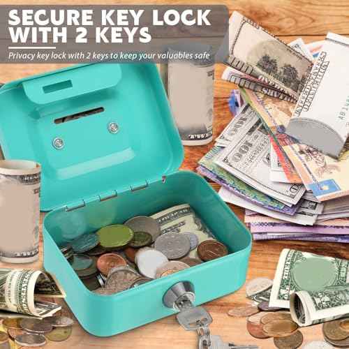 Tandefio 12 Pcs Small Money Cash Box with Lock and Slot Metal Box for Cash Steel Organizer Piggy Bank Metal Coin Bank for Adults, 4.5 x 3.3 x 2 Inch, Without Money Tray, 4 Colors