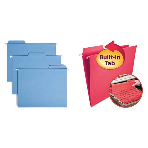 Smead FasTab Hanging File Folder Letter Size, Blue 20 per Box and Red 20 per Box