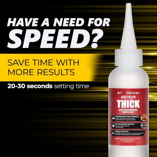 Starbond Thick 2 oz Super Glue Pro Kit – Gap-Filling CA Adhesive with Clog-Resistant Cap, Microtips & Extra Nozzle
