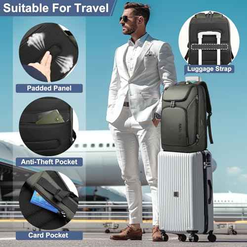 hk Business Smart Backpack for Men Anti-Theft for 17.3 Inch Laptop with USB Charging Port Water-Resistant Large Durable Compact 30L for Travel College Work-Green