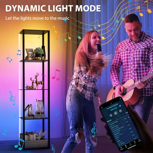 5 Tiers RGB Corner Shelf with LED Light, 63.78" Tall Display Shelf for Collectibles, LED Corner Floor Lamp with APP and Remote Control for Living Room Bedroom