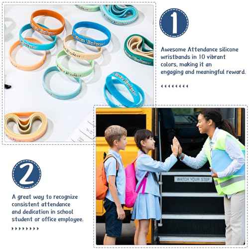 200 Pcs Awesome Attendance Wristbands for Students, Perfect Attendance Awards for Classroom Prizes, Unisex Stretch Silicone Motivational Wristbands for Student from Teacher Classroom Prizes