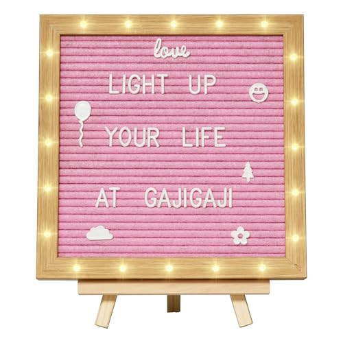 Pink Felt Letter Board with LED Lights & Wooden Stand 10x10 Inch