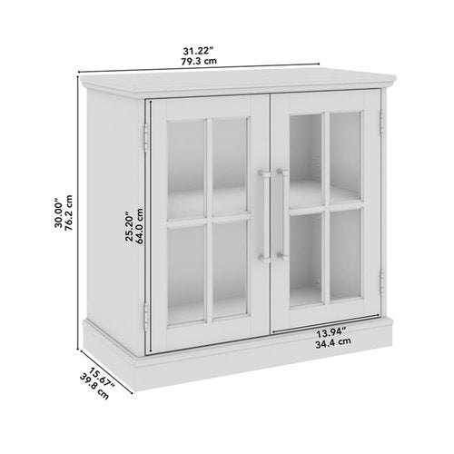 Bush Furniture Westbrook 32W Storage Cabinet with Glass Doors in White Ash | Versatile Storage for Home Office and Living Room
