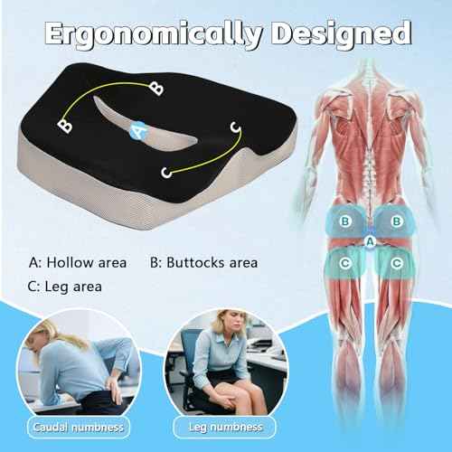 Seat Cushion for Office Chair & Car, Memory Foam Coccyx Cushion for Tailbone Pain Relief, Ergonomic Chair Pad with Non-Slip Cover & Handle, Sciatica Cushion for Office, Gaming Chair, Wheelchair