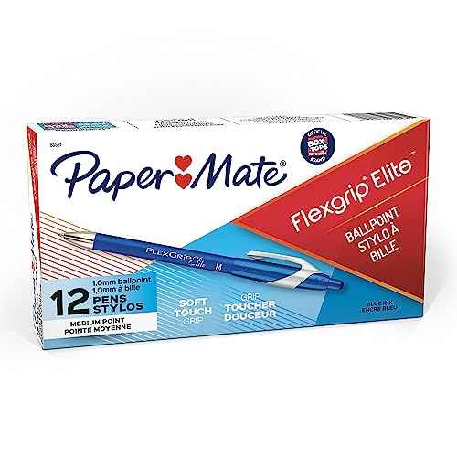 Paper Mate 85581 FlexGrip Elite Retractable Ballpoint Pens, Medium Point, Blue, 12 Count