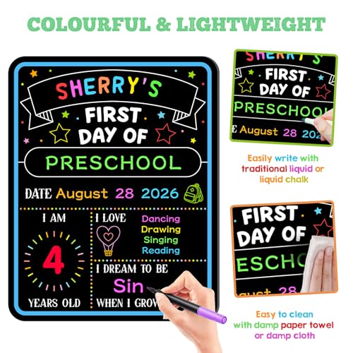 FaCraft First Day of School Sign Board with Liquid Chalk Markers - Style4, 11 x 14"