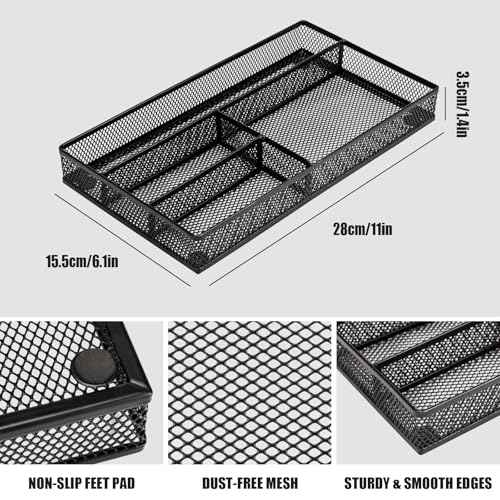 Desk Drawer Organizer Tray,Drawer Organizer for Office and Home,Desk Organizer with Drawers,4 Compartments,Non-Slip Desk Organizers and Accessories for Stationery Makeup School (Black)
