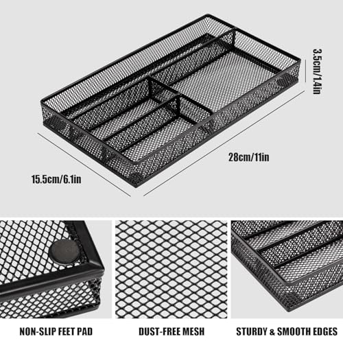 Shenee Black Desk Drawer Organizer Tray with 4 Compartments, 11" x 6.1" x 1.4"