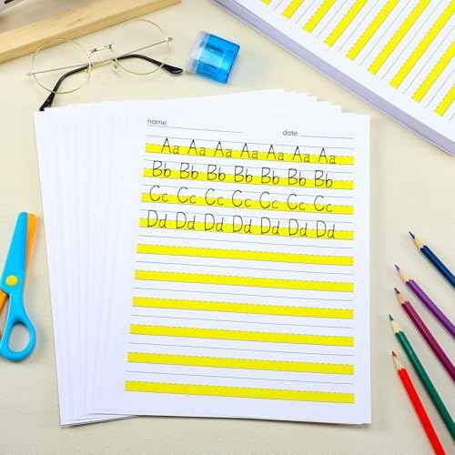 400 Sheets Write Beginner Paper Level 2 Highlighted Paper Writing Paper with Lines and Yellow Highlighted Practice Writing Paper for Kids Right Letter Positioning Intermediate Paper