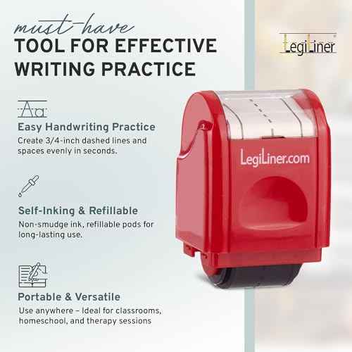 LEGILINER 3/4" Dashed Handwriting Line (RED) Teacher Stamp ? Tri-Line Dashed Pattern. Classroom & Home Use. Refillable Ink Writing Practice Roller Stamp.