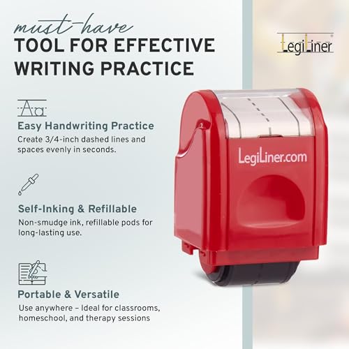 LEGILINER 3/4" Dashed Handwriting Line Teacher Stamp - Refillable Ink, Classroom & Home Use