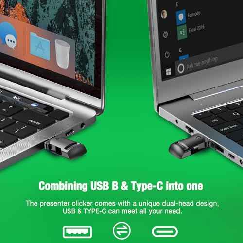2-in-1 USB Type C Presentation Clicker Wireless Presenter Remote with Green Light for PowerPoint, Powerpoint Clicker with Volume Control PowerPoint Slide Advancer for Mac, Computer, Laptop