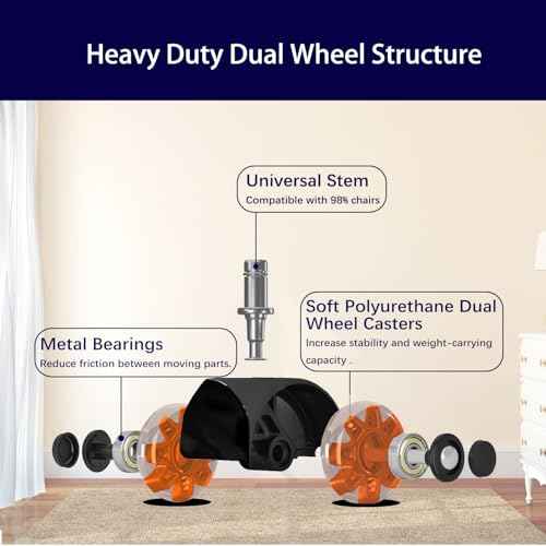 Hirate Office Chair Caster Wheels Heavy Duty(Set of 5), 3¡± Dual Ball Roller Furniture Chair Casters Replacement Mute Rolling for Hardwood Floors & Carpet Universal Fit 7/16" x 7/8", Orange