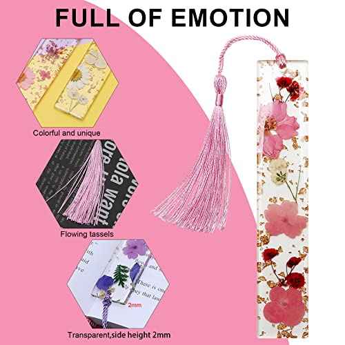 Bookmarks for Women, Kaluofan 2PCS Book Marks for Reading Women, Durable Handmade Dried Flower Resin Bookmarks with Tassels, Pretty and Increase Reading Interest