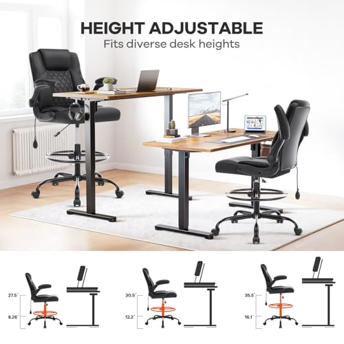 Morkprism Black Drafting Chair Tall Office Chair for Standing Desk, Height Adjustable with Inflatable Lumbar