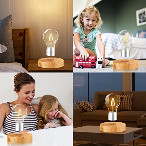 Magnetic Levitating Light Bulb Lamp, 360 Degree Rotating Floating Bulb Desk Lamp, Magnetic Levitation Bulb Night Lights, Cool Gifts, Room Office Decorative Lamp (Yellow)
