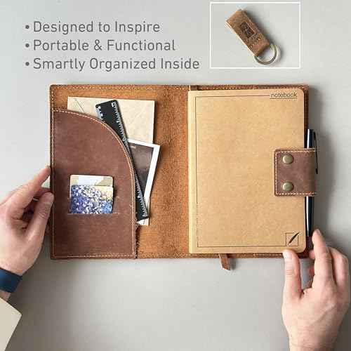Albero Genuine Leather Refillable Journal for Men & Women - 5x8 Vintage Brown Handmade Leather Cover, 200+200 Lined & Unlined Pages (100gsm) - A5 Notebook Travel, Engineering, Executive & Writers Use