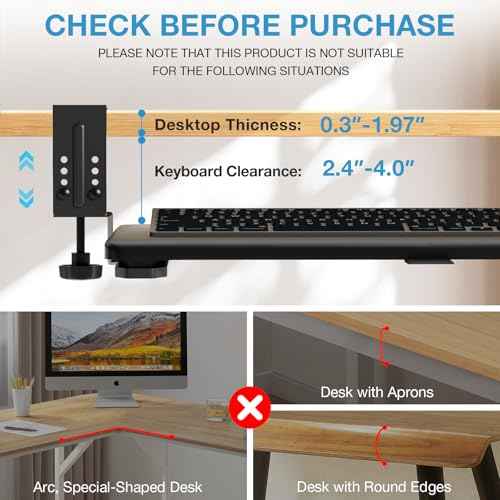 YOMT Adjustable Keyboard Tray Under Desk, Small Pull-Out Computer Keyboard Drawer with C-Clamp, 20¡± (24.2¡± Including Clamps) x 13¡± Slide-Out Platform Computer Drawer for Typing, Black