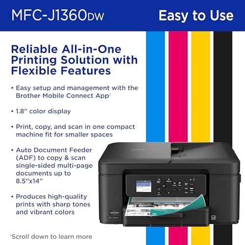 Brother MFCJ1360DW Wireless Color Inkjet All-in-One Printer - Print, Scan, Copy