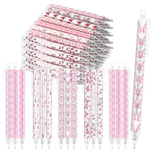 300 Pcs Breast Cancer Awareness Pink Ribbon Week Ballpoint Pen for Women Inspirational Butterfly Rainbow Printed Pens Breast Cancer Survivors Prevention Event Business Charity Party Favor