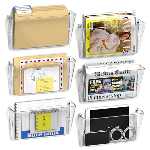 Samstar 6 Pack Clear Wall File Holders - Acrylic Office & Home Organizer