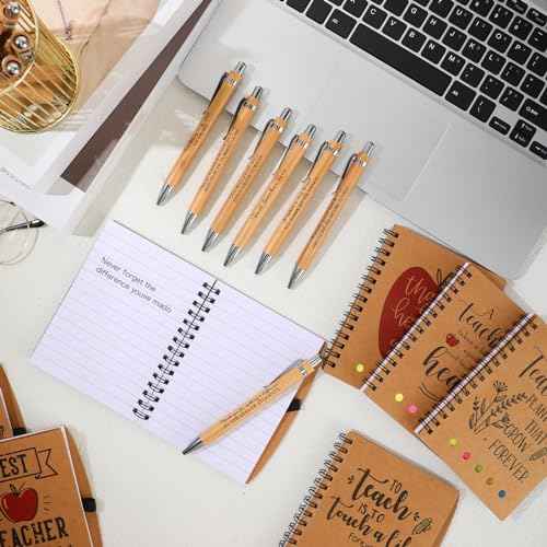 Glenmal 30 Sets Christmas Teacher Appreciation Gift for Women Spiral Notebook Thank You Gift for Teachers from Students Inspirational Journal with Bamboo Pens for Thanksgiving