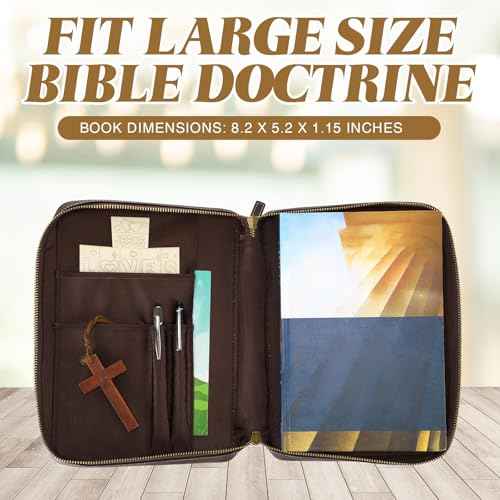 Top Grain Leather Bible Cover for Men Women Buffalo Genuine Leather Bible Case Book Holder Bag with Zipper Handle Back Pocket Bookmark Father's Day Religious Gift(Dark Brown,Medium,Classic)