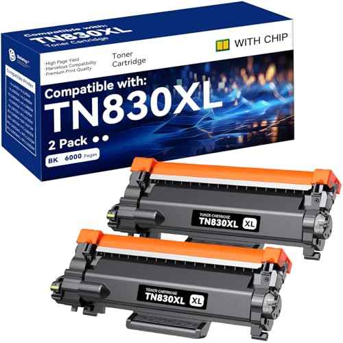 Compatible TN830XL Toner Cartridge High Yield Replacement for Brother TN830 TN-830 TN830 XL TN-830XL use with HL-L2460DW DCP-L2640DW HL-L2405W MFC-L2820DW HL-L2480DW Printer (2 Black)
