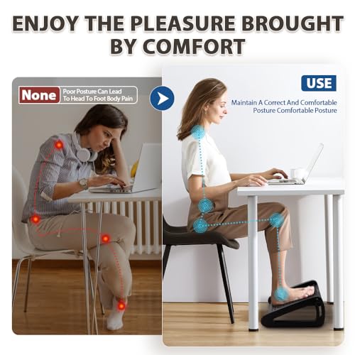 CasaZenith Black Adjustable Foot Rest Under Desk with 6 Heights for Ergonomic Support