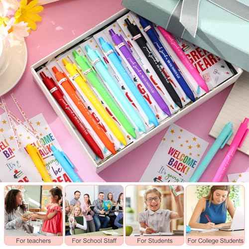 100 Set Welcome Back To School Supplies Gift Bulk Include Greeting Card with Tie and Inspirational Ballpoint Pen First Day of School Gift for Student Classmate Teacher Classroom (Vivid Color)