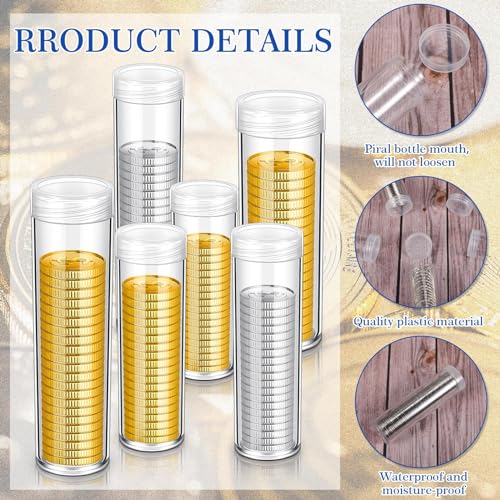Yaomiao 60 Pcs Plastic Coin Tubes Assorted Sizes Nickel Dime Storage Tubes with Lid Quarter Storage Holders Half Dollar Containers Round Dollar Collection Supplies
