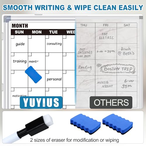 Calendar Whiteboard for Wall, 36" x 24" Double Sided Monthly Dry Erase Board Calendar for Office, Home, School, Hanging Cork Board White Board Combo, Portable Magnetic Dry Erase Planner Board