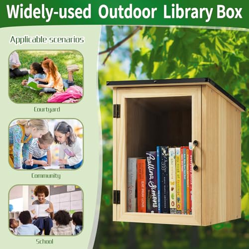 12.99 x 11.22 x 16.93 Inch Waterproof Outdoor Library Book Box - Wooden Community Sharing Cabinet