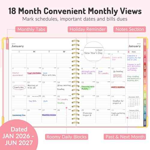 Forvencer Planner 2026-2027, 18 Month Weekly and Monthly Calendar Planner, Jan 2026 -June 2027, 8.5" x 11", Daily Agenda Book with Tabs, College Organizer Notebook, School Supplies for Student Teacher Classroom, A4, Pink