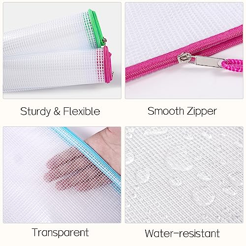 Sooez 24 Pack Mesh Zipper Pouch with Sticky Labels, A4 Mesh Bags for Board Game Puzzles Organization Storage, Durable Letter Size File Folders Organizer for Teacher School Classroom Office Supplies